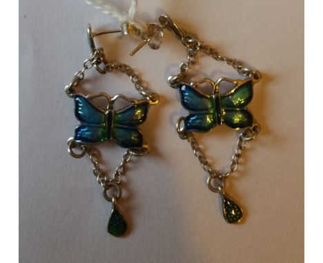 A Pair of Silver Enamel Art Nouveau Earrings.