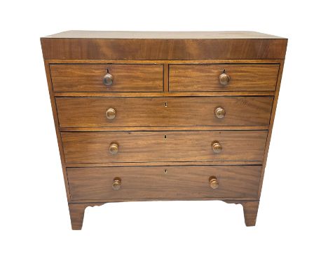 19th century straight-front chest, rectangular top with ebony strung edge, crossbanded frieze over two short and three long g