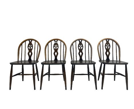 Ercol - set four beech fleur-de-lis dining chairs