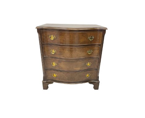 George III design walnut serpentine chest, fitted with four cockbeaded drawers, raised on bracket feetDimensions: Height:&nbs