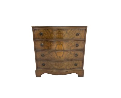 Early 20th century burr walnut serpentine chest, fitted with four drawers, on bracket feetDimensions: Height:&nbsp;83cm&nbsp;