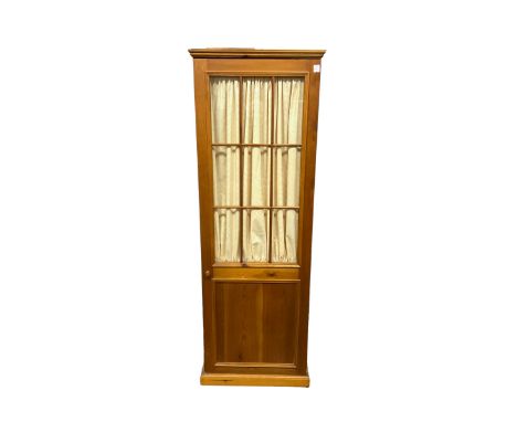 Rustic pine wardrobe, single glazed door with interior pleated curtain enclosing shelf, on castorsDimensions: Height:&nbsp;18