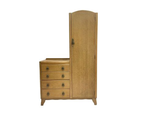 Art Deco design light oak combination wardrobe and dressing chest, fitted with single wardrobe door and four drawersDimension
