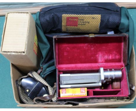 A cased Bell &amp; Howell 16mm camera, Kodak Brownie camera, Cannon 'E05 500' plus other accessories