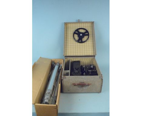 A vintage cased Pathescope 200-B projector 9.5mm plus a boxed Dasy elevating tripod