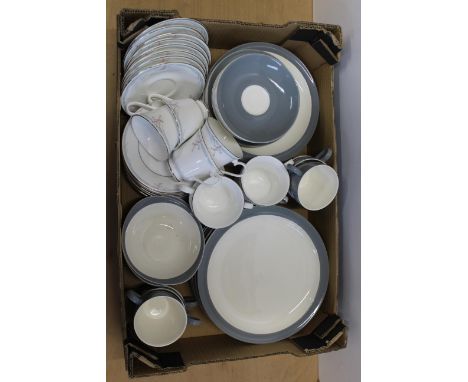 A Wedgwood 'Moonlight' pattern part tea set, six cups, ten saucers, side plates and eight dinner plates plus a Royal Doulton 