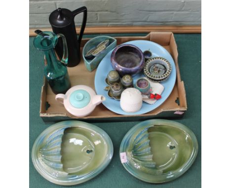 A Poole oval dish, a teapot, a dish, a Portmeirion coffee pot plus a pair of Deco style wall brackets etc