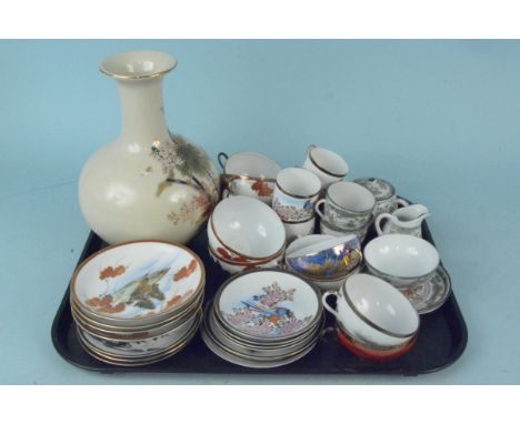 Various Japanese ceramics including a Satsuma vase, five cups and saucers, some with lithophanes