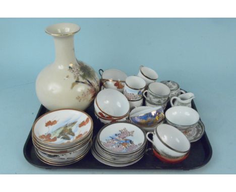 Various Japanese ceramics including a Satsuma vase, five cups and saucers, some with lithophanes