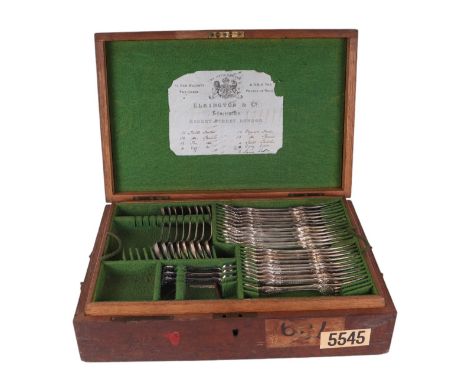 An Elkington & Co. silver plated twelve-person part canteen of cutlery, in an oak case.