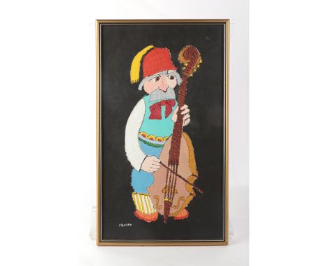 Jovan Obican (French 1918-1986) - Portrait of a Turkish Gentleman Playing a Cello - signed lower left, acrylic on paper, fram