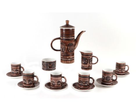 A mid century Rye Pottery coffee set.