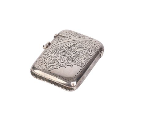 An Edwardian silver vesta case with chased decoration, Birmingham 1903, 41g.