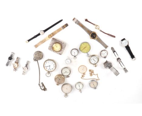 A quantity of assorted pocket and wrist watches for spares or repairs to include a small Rolex 15-jewel movement, silver pock