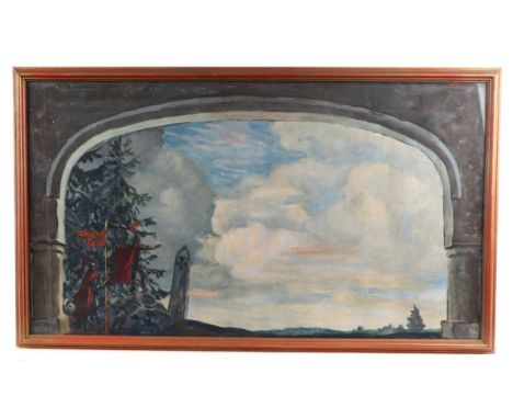 K Kyittioghe (possibly Cyrillic script) - Military Figures in an Archway - possibly a theatrical set design, indistinctly sig