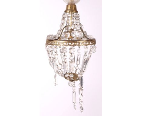 A ceiling light with glass prismatic drops; together with a similar bag chandelier (2).