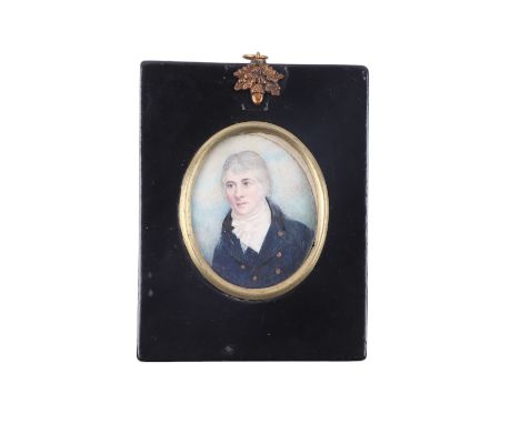 A 19th century portrait miniature on ivory depicting Thomas Taylor, glazed and in an ebonised frame, 6 by 7cms.  Ivory Submis