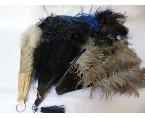 3 Vintage fans to include ostrich feather and a collection of feathers