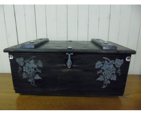 Vintage wooden trunk painted and later decoration with added glass bead decoration