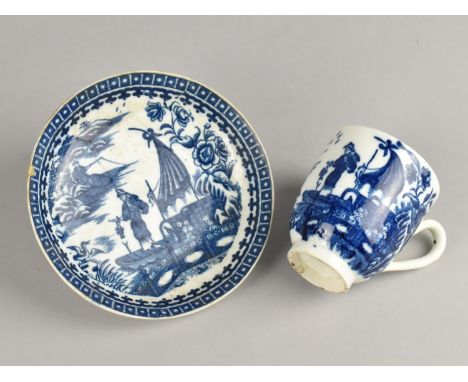 A Late 18th Century Caughley/Worcester Fisherman Pattern Cup and Saucer (Some Condition Issues)