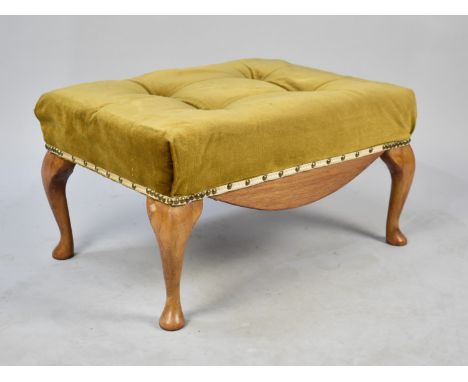 A Mid 20th Century Button Upholstered Stool with Cabriole Supports, 63cms Wide