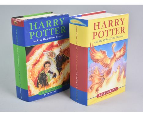 Two First Edition Harry Potter Hardback Books with Dust Covers, Half Blood Prince and Order of The Phoenix, Published by Bloo