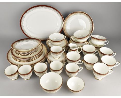 A Royal Royal Grafton Majestic Fifty-Six Piece Service to Comprise Plates, Twin Handled Soup Bowls, Saucers, Cups, Coffee Can
