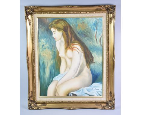 A Gilt Framed Oil on Canvas After Renoir, Seated Nude, Subject 39x49cm