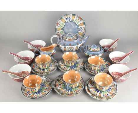 A Japanese Tea Set Together with a Set of Six Chinese Bowls and Spoons