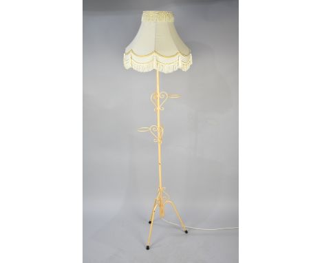 A Late 20th Century Wrought Iron Standard Lamp with Two Plant Pot Holders, Complete with Shade, Tripod Support