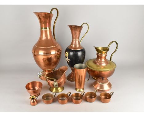 A Collection of Various Copperwares to Comprise Large Ewer, 51cm high, Cups etc