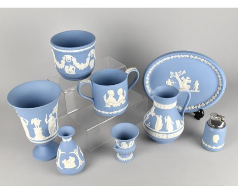 Eight Pieces of Various Wedgwood Jasperware to Comprise Vases, Pot, Loving Mug, Jug, Lighter and an Oval Tray