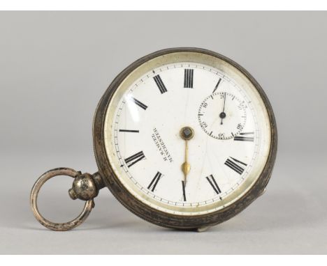 An Early 20th Century Silver Pocket Watch by H Samuel of Manchester with White Enamel Dial, Roman Numeral Hour Indicator and 