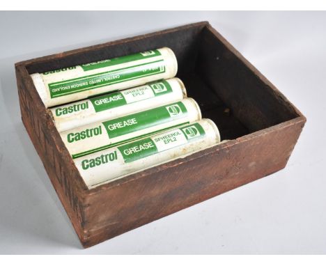 A Vintage Wooden Box Containing Five Tube Refills of Castrol Grease