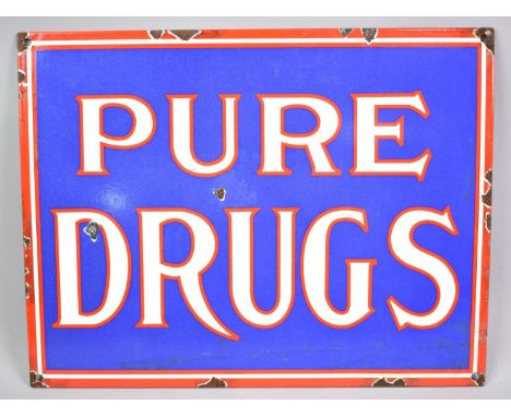 A Reproduction Enamel Type Sign Printed on Tin, 'Pure Drugs', 37x29cms