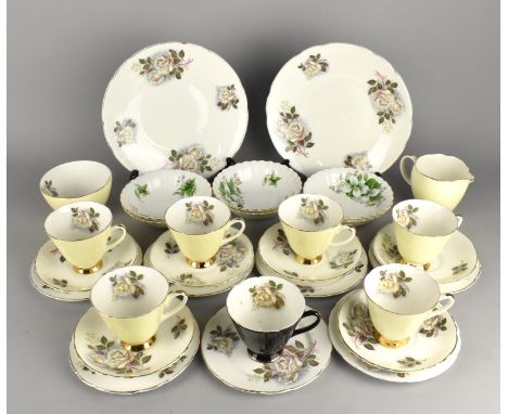 A Rose Pattern Tea Set to Comprise Six Plus One Cups, Six Saucers, Seven Side Plates and Two Cake Plates Together with a Set 