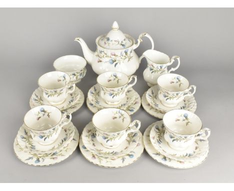 A Royal Albert Brigadoon Tea Set for Six to Comprise Cups, Saucers, Side Plates, Milk Jug, Sugar Bowl and a Teapot