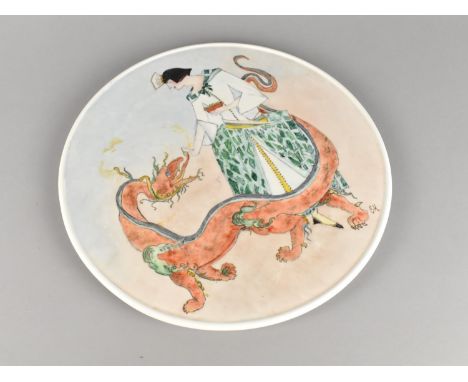 A Hand Painted Ceramic Plate, Inscribed to Back "E Hodson April 2002, January 1923, Lady in Vogue", 29cm Diameter