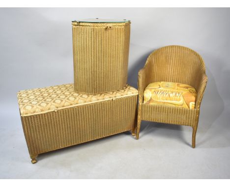 A Collection of Lloyd Loom to include Armchair, Ottoman and Corner Clothes Basket
