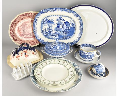 A Collection of Various 19th and 20th Century Transfer Printed Ceramics to Comprise Porcelain Cup and Saucer, Willow Pattern 