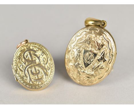 Two Gold Plated Victorian Lockets, Larger Monogrammed M to Central Shield Shaped Cartouche with Ivy Leaf Wreath Surround, 41.