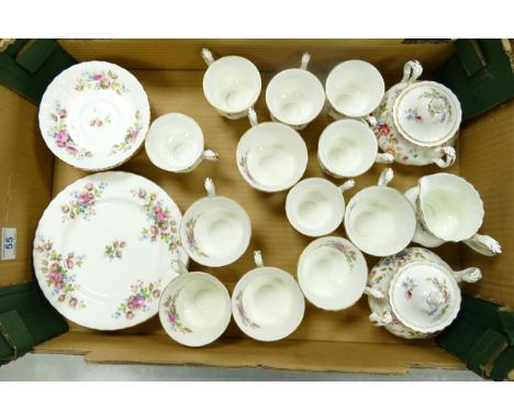 A collection of Royal Albert Moss rose patterned items to include cups &amp; saucers, coffee cups, sugar bowls, salad plates 