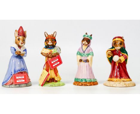 Royal Doulton Bunnykins figures to include Ankhesenamun DB295, Maid Marion DB245, Sundial DB213 and Fortune Teller DB218 