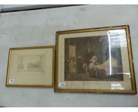 Two Antique Prints to include; Comet, Locomotive Engine, engraving by William Weaver Tomlinson (1858-1916), in heavy gilt fra