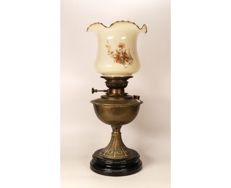 Victorian Brass Oil Lamp , with later shade, height 47cm 