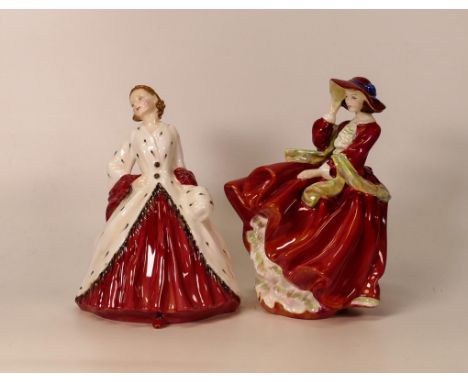 Royal Doulton lady figures Top o the Hill HN1834 together with Ermine Coat HN1981 (2) 