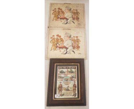 Three Millitary Themed Prints; 'Some Types of H.M. Army' Published by James Walker Ltd. Dublin together with two Harold Packe