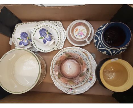 A mixed collection of ceramic items to include Jersey pottery company planter and bowl, studio pottery vases &amp; queens and