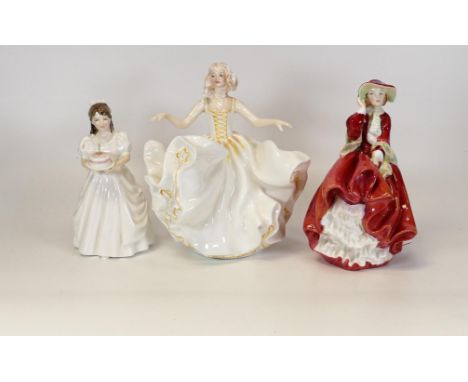 Three Royal Doulton Lady Figures to include Sweet Seventeen HN2734, Top o' The Hill COPR 1937 and Birthday Girl HN3243 