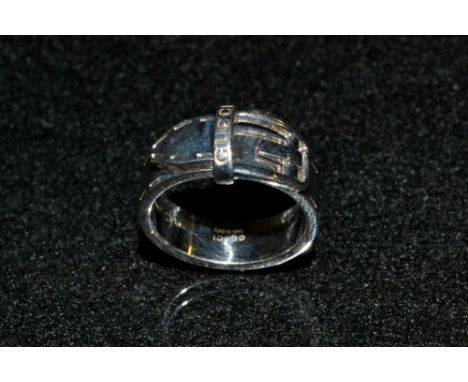 Gucci - a gentleman's 18ct white gold buckle ring, stamped 750 Gucci, Made In Italy, 13, size M, 10.3g gross